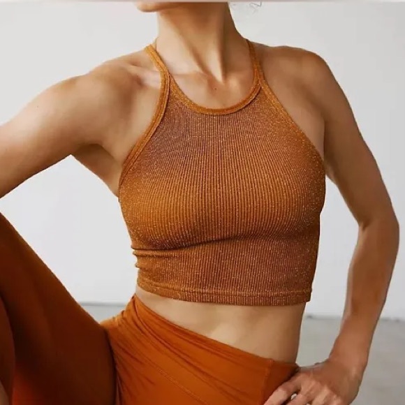 FP Free People Movement Happiness Runs Lurex Tank- Toasted Coconut | NWOT (XS/S) - Picture 2 of 5